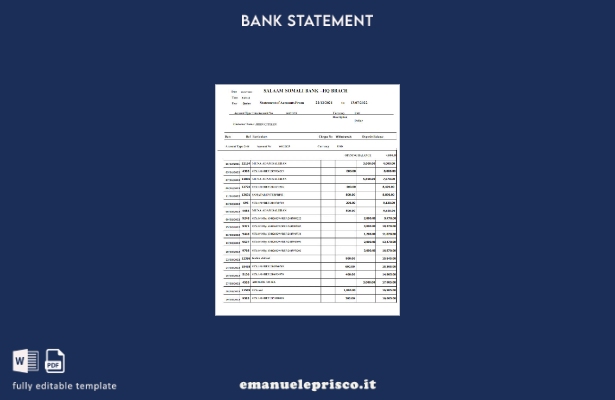 stile verificato Somalo Salaam Modello parola estratto conto bancario somalo